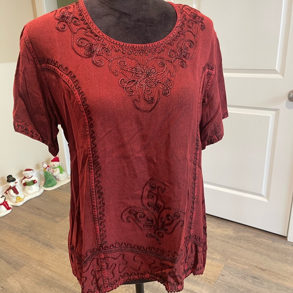 Elegant Burgundy Embroidered Blouse